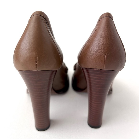 GUCCI | Vintage Alyssa Brown Leather Horsebit Pumps Block Heel Loafers 37.5 - Picture 9 of 16